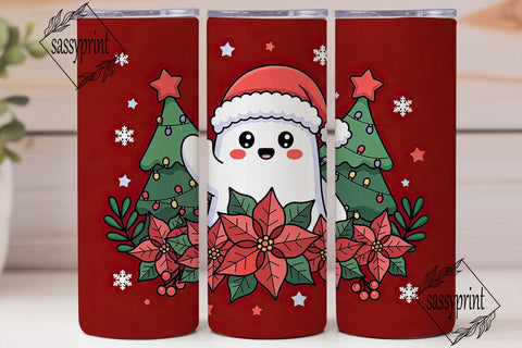 Kawaii Christmas Ghost 20oz Tumbler Wrap Sublimation sassyprint 