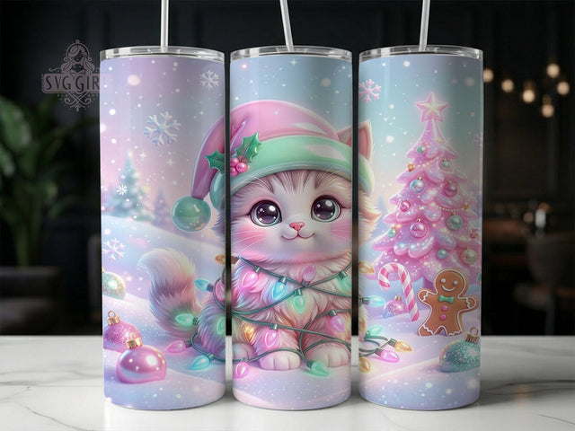 Kawaii Christmas Kitten 20oz Tumbler, Kawaii Christmas, Christmas Kitten, Kawaii Kitten PNG, Christmas Kitten PNG, Kawaii Christmas PNG, Kitten Tumbler, 20oz Tumbler Wrap Sublimation SvggirlplusArt 