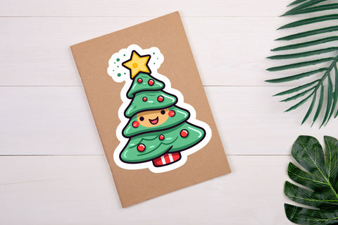 Kawaii christmas tree Sticker Design Sublimation Regulrcrative 