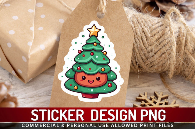 Kawaii christmas tree Sticker Design Sublimation Regulrcrative 