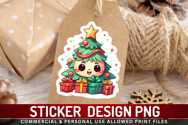 Kawaii christmas tree Sticker Design Sublimation Regulrcrative 