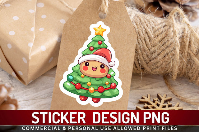 Kawaii christmas tree Sticker Design Sublimation Regulrcrative 