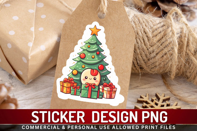 Kawaii christmas tree Sticker Design Sublimation Regulrcrative 
