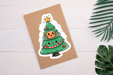 Kawaii christmas tree Sticker Design Sublimation Regulrcrative 