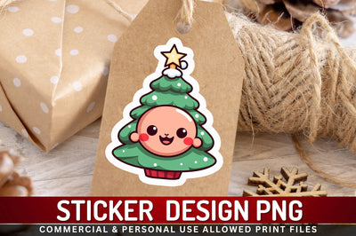 Kawaii christmas tree Sticker Design Sublimation Regulrcrative 