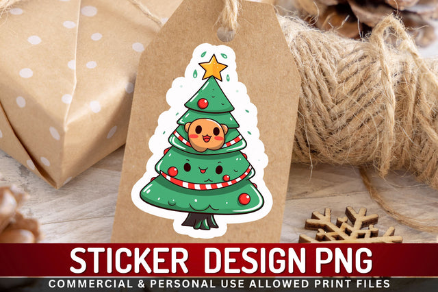 Kawaii christmas tree Sticker Design Sublimation Regulrcrative 