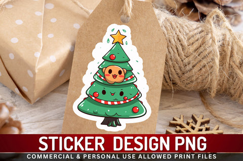 Kawaii christmas tree Sticker Design Sublimation Regulrcrative 