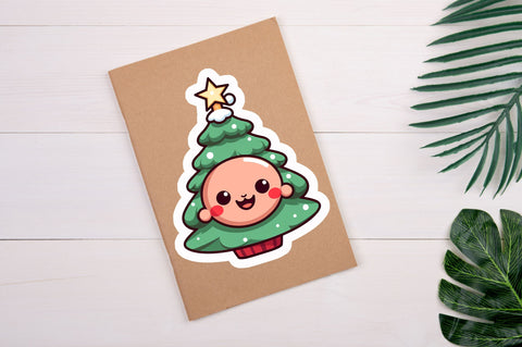 Kawaii christmas tree Sticker Design Sublimation Regulrcrative 