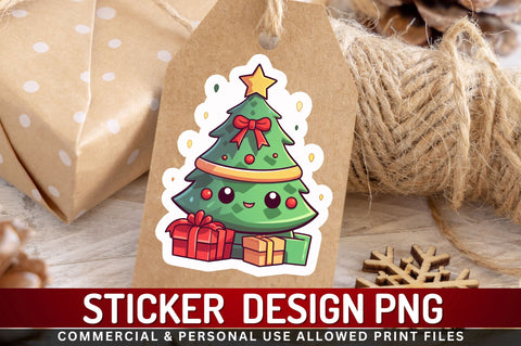 Kawaii christmas tree Sticker Design Sublimation Regulrcrative 