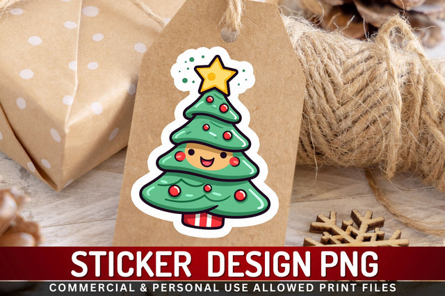 Kawaii christmas tree Sticker Design Sublimation Regulrcrative 