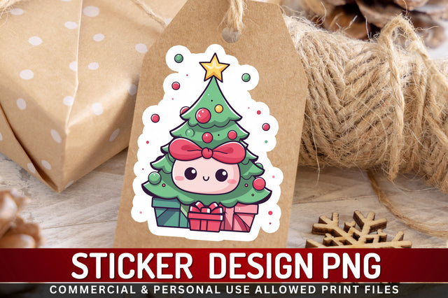 Kawaii christmas tree Sticker Design Sublimation Regulrcrative 