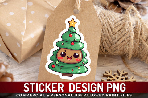 Kawaii christmas tree Sticker Design Sublimation Regulrcrative 