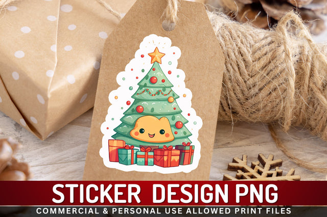 Kawaii christmas tree Sticker Design Sublimation Regulrcrative 