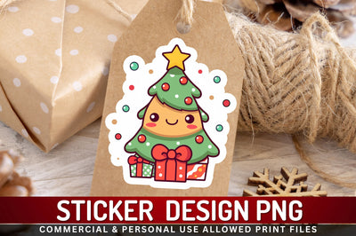 Kawaii christmas tree Sticker Design Sublimation Regulrcrative 