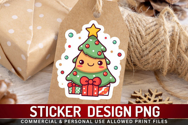 Kawaii christmas tree Sticker Design Sublimation Regulrcrative 
