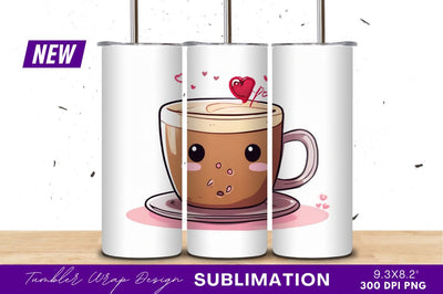 Kawaii Coffee Cup Heart Valentines Tumbler Png Sublimation Regulrcrative 