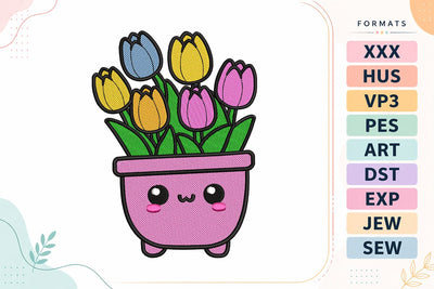 Kawaii Colorful Tulips Cute Pot Embroidery Design Embroidery/Applique DESIGNS sg embroidery 