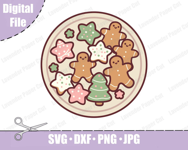 Kawaii Cookie Platter SVG, Gingerbread Holiday Cookies PNG, JPEG, Sublimation, Christmas Cookies, Sugar Cookies, Baking Svg SVG Lavender Paper Cut 