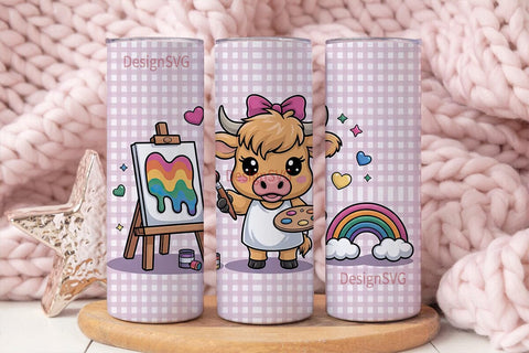 Kawaii Cow Artist 20oz Tumbler Wrap Sublimation DesignSVG 