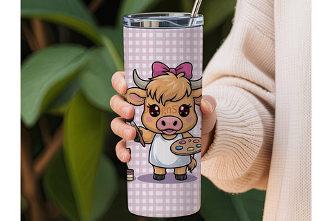 Kawaii Cow Artist 20oz Tumbler Wrap Sublimation DesignSVG 