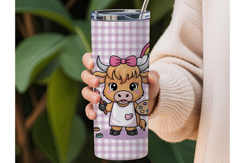 Kawaii Cow Artist 20oz Tumbler Wrap Sublimation DesignSVG 