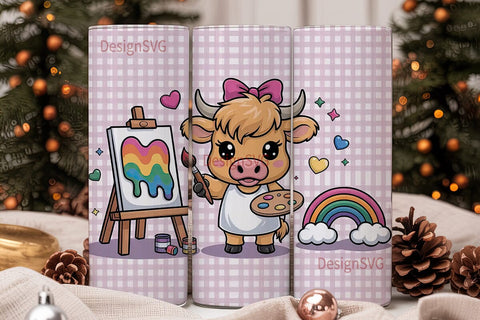 Kawaii Cow Artist 20oz Tumbler Wrap Sublimation DesignSVG 