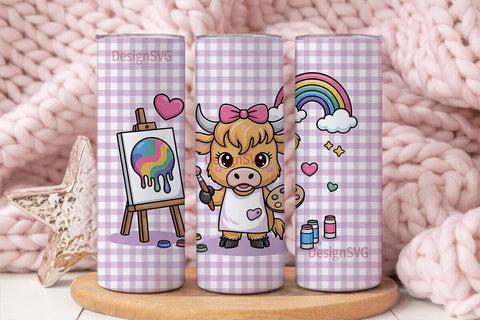 Kawaii Cow Artist 20oz Tumbler Wrap Sublimation DesignSVG 