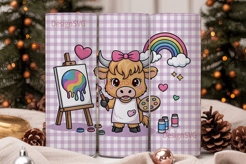 Kawaii Cow Artist 20oz Tumbler Wrap Sublimation DesignSVG 