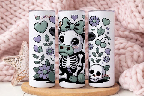 Kawaii Cow Skeleton 20oz Tumbler Wrap Sublimation DesignSVG 