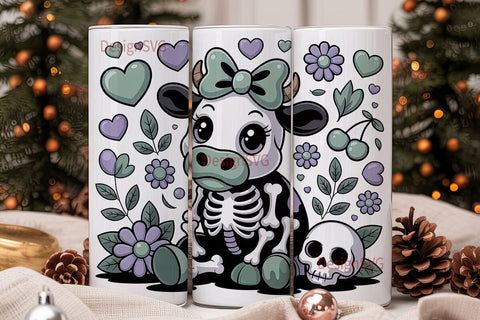 Kawaii Cow Skeleton 20oz Tumbler Wrap Sublimation DesignSVG 