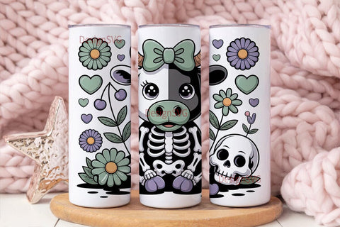 Kawaii Cow Skeleton 20oz Tumbler Wrap Sublimation DesignSVG 