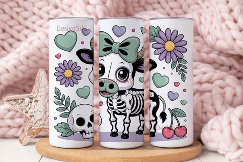 Kawaii Cow Skeleton 20oz Tumbler Wrap Sublimation DesignSVG 