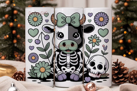 Kawaii Cow Skeleton 20oz Tumbler Wrap Sublimation DesignSVG 