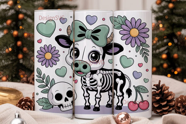 Kawaii Cow Skeleton 20oz Tumbler Wrap Sublimation DesignSVG 