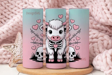 Kawaii Cow Skull 20oz Tumbler Wrap Sublimation DesignSVG 
