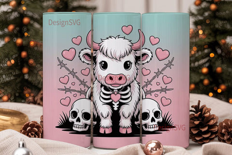 Kawaii Cow Skull 20oz Tumbler Wrap Sublimation DesignSVG 