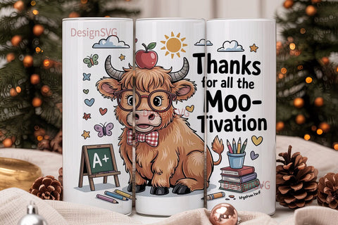 Kawaii Cow Teacher Tumbler Wrap Sublimation DesignSVG 