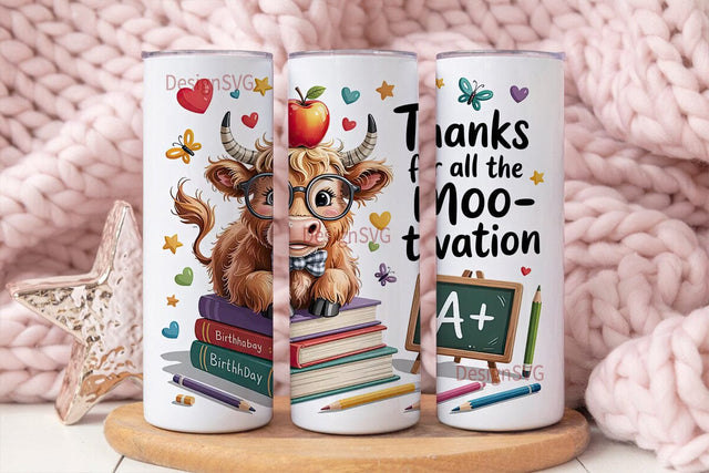 Kawaii Cow Teacher Tumbler Wrap Sublimation DesignSVG 