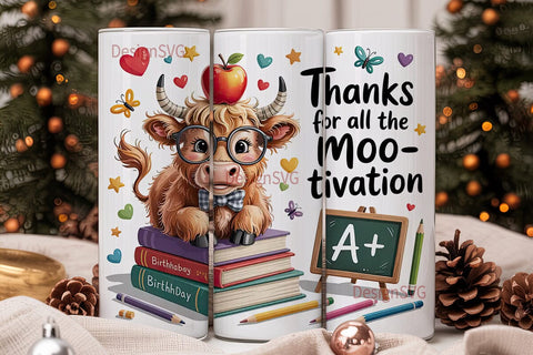 Kawaii Cow Teacher Tumbler Wrap Sublimation DesignSVG 