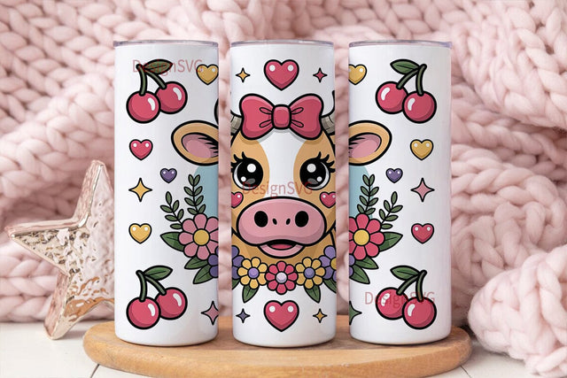 Kawaii Cow Tumbler Wrap Sublimation DesignSVG 