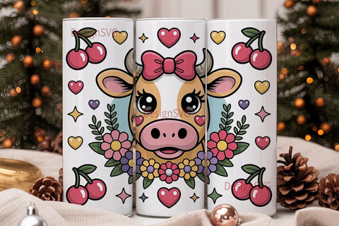 Kawaii Cow Tumbler Wrap Sublimation DesignSVG 