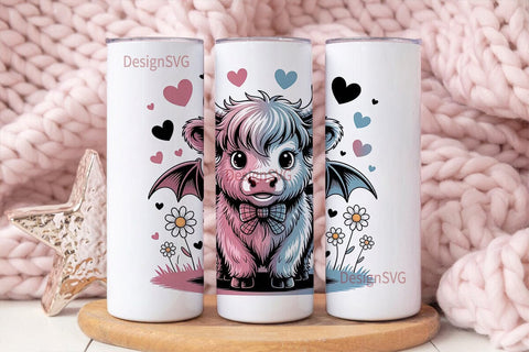 Kawaii Cow with Bat Wings 20oz Tumbler Sublimation DesignSVG 