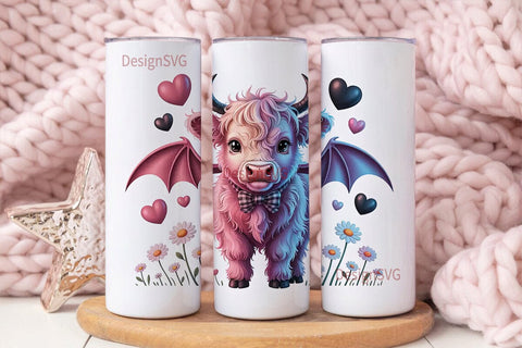 Kawaii Cow with Bat Wings 20oz Tumbler Sublimation DesignSVG 