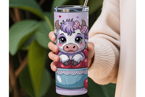 Kawaii Cow with Cherries Tumbler Wrap Sublimation DesignSVG 