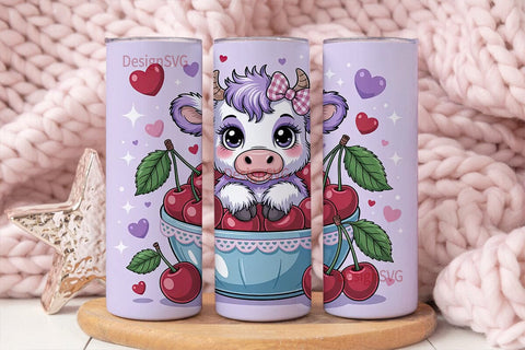 Kawaii Cow with Cherries Tumbler Wrap Sublimation DesignSVG 