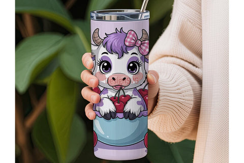 Kawaii Cow with Cherries Tumbler Wrap Sublimation DesignSVG 