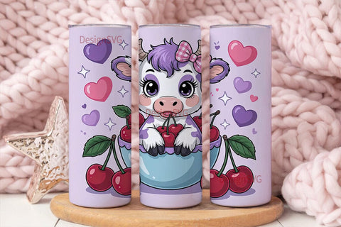 Kawaii Cow with Cherries Tumbler Wrap Sublimation DesignSVG 