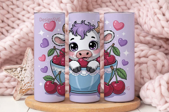 Kawaii Cow with Cherries Tumbler Wrap Sublimation DesignSVG 
