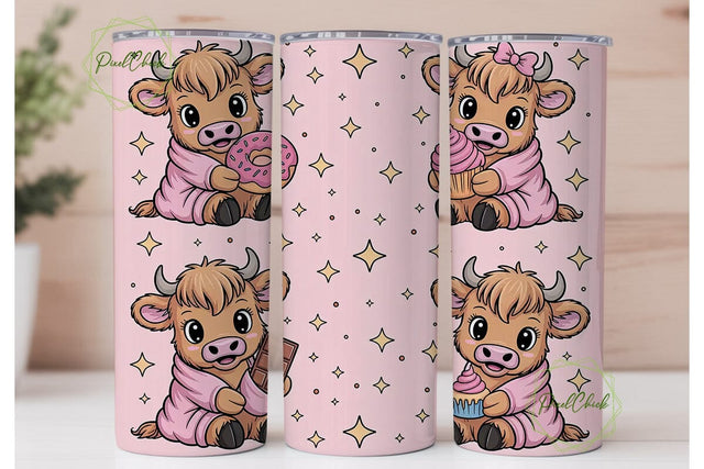 Kawaii Cow with Snacks Tumbler Wrap Sublimation PixelChick 