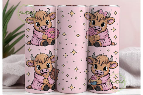 Kawaii Cow with Snacks Tumbler Wrap Sublimation PixelChick 